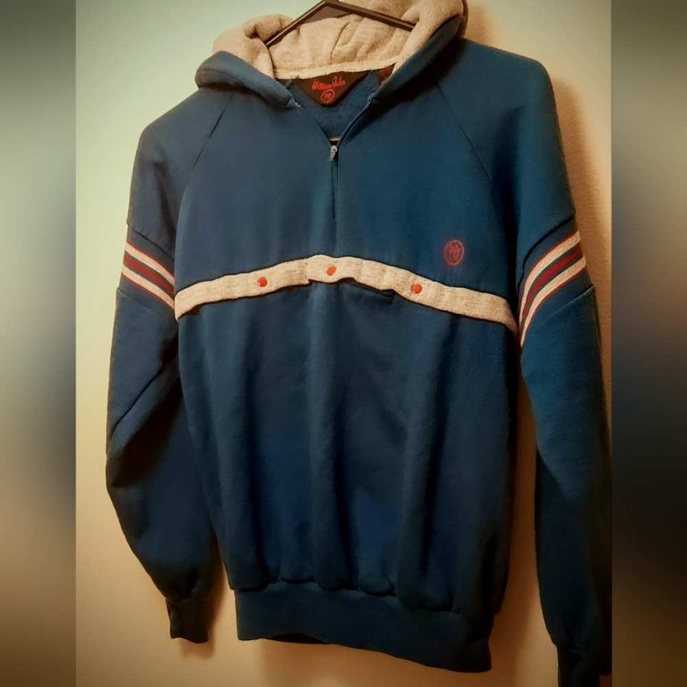True Real 80's Vintage William John Sports Blue, Red, and Gray Hooded Sweater